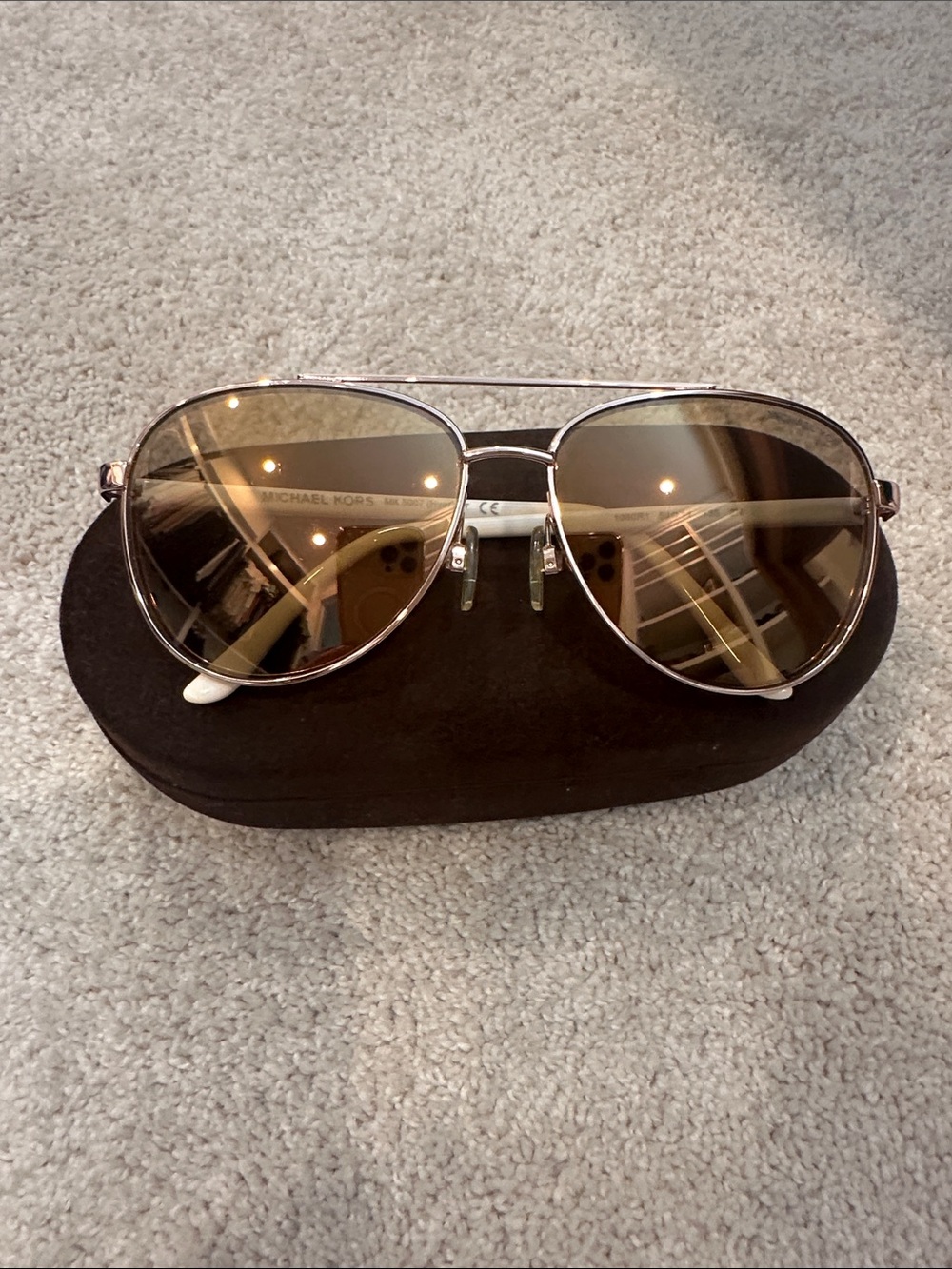 Michael Kors Aviator Sunglasses Silver Frame with Brown Lenses